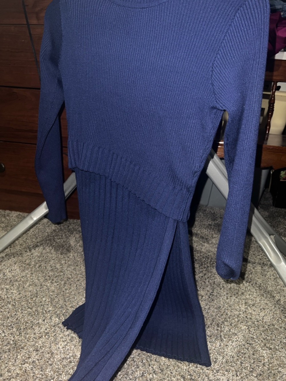 Navy Ribbed Knit Two-Piece Set - Picture 2 of 3